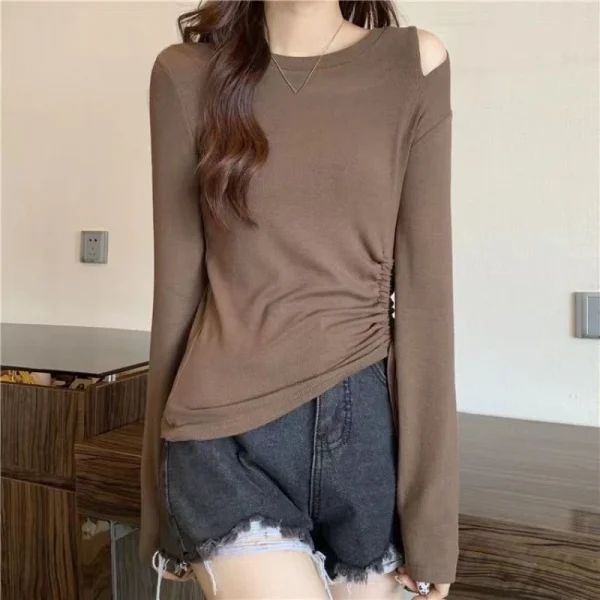 Tee Plain 2025 Slim Top per donna T-shirt donna bianca Maglietta originale Coquett Abbigliamento Stile coreano Vecchio con maniche alte causali 6