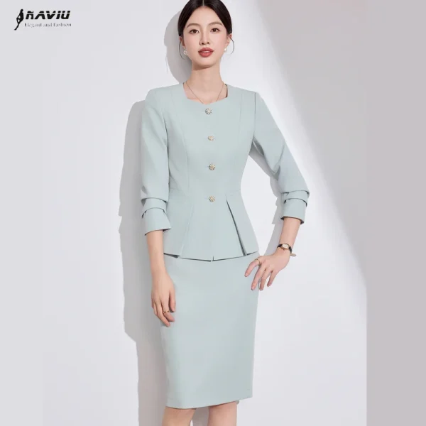 NAVIU Set da 2 pezzi Blazer e gonna corta Nuovo abito da donna elegante autunno monopetto slim da ufficio formale da lavoro 1