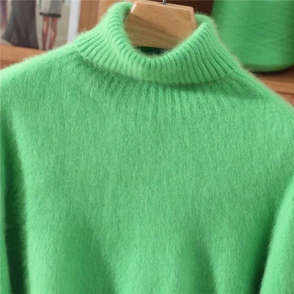 Maglione in cashmere visone autunno e inverno Maglione pullover a collo alto da donna Cappotto in lana con fondo ampio Caldo taglie forti 5