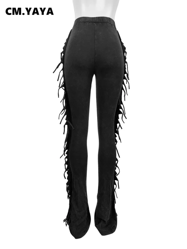 GLCMYAYA donna nappa laterale dritto gamba larga pantaloni cotone lavato moda 2024 estate strada elastico Jogger Safari Flare pantaloni 6