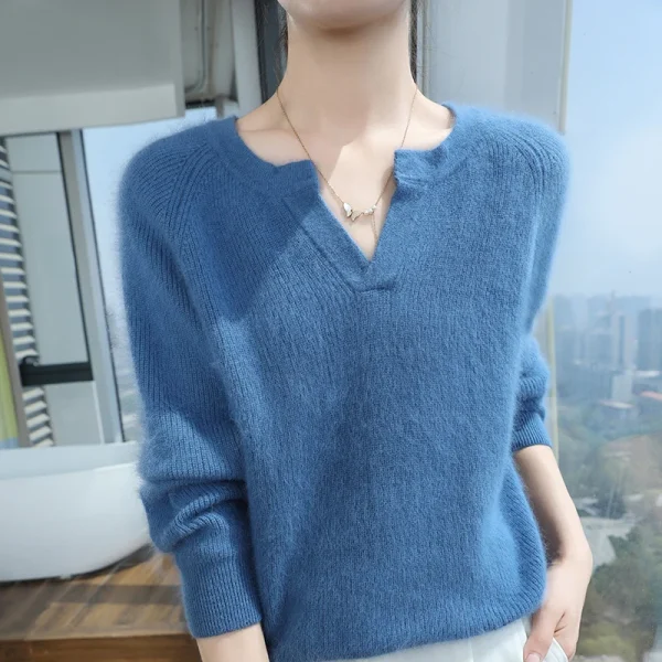 100% puro visone maglione di cachemire delle signore con scollo a V pullover di maglia spessa casual allentato camicetta a maniche lunghe autunno nuova camicia di grandi dimensioni 6