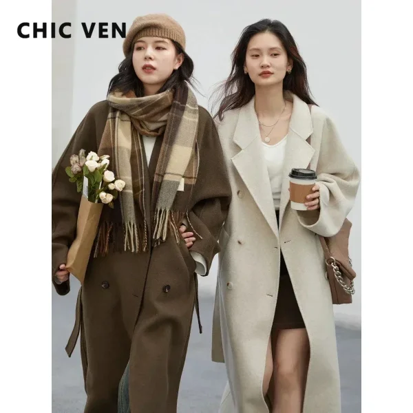 CHIC VEN Cappotti di lana lunghi double face da donna Cappotto femminile allentato retrò doppio petto Frangivento da donna Autunno Inverno 2025 1