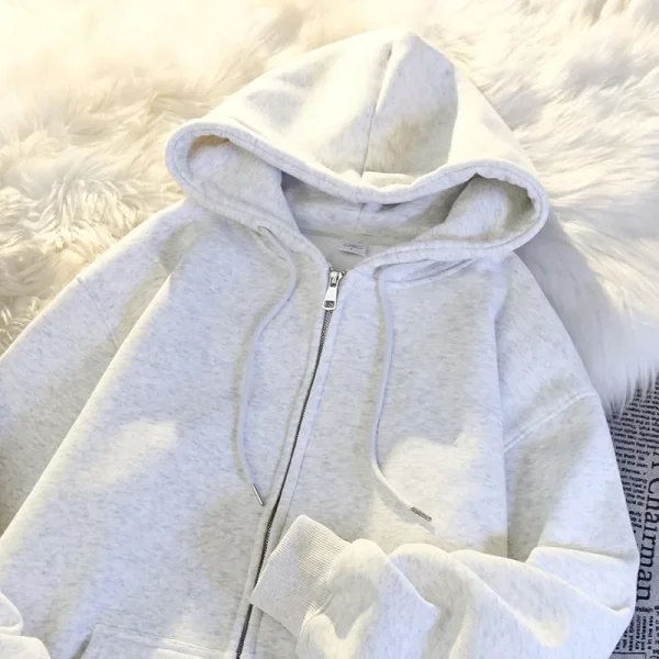 Giacca con cappuccio oversize da donna in cotone ispessito con cerniera in poliestere cardigan in pile capispalla cappotto in tinta unita stile pigro 4