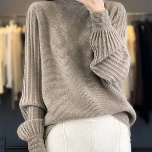 Maglione autunno inverno europeo Pullover da donna Maglione 100% lana merino Pullover Collo a lupetto Peluche Abbigliamento termico Moda lavorata a maglia 1