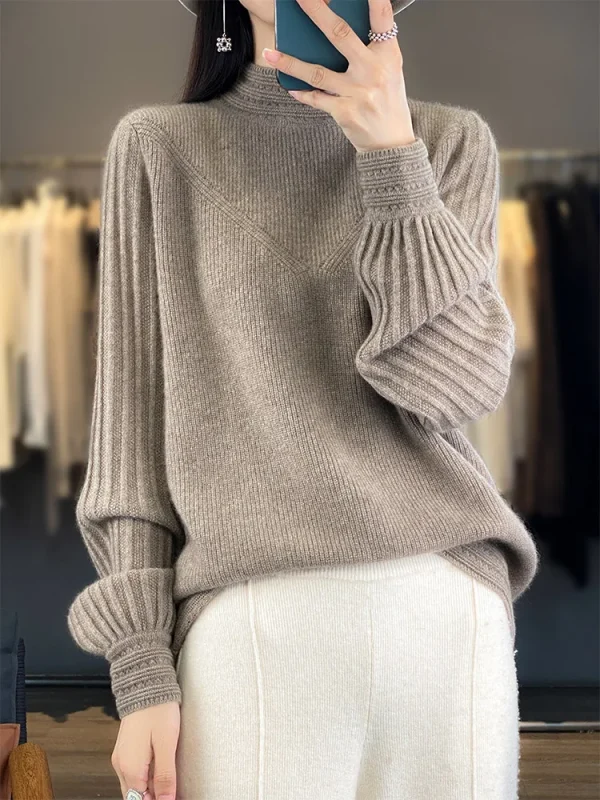 Maglione autunno inverno europeo Pullover da donna Maglione 100% lana merino Pullover Collo a lupetto Peluche Abbigliamento termico Moda lavorata a maglia 1