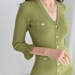 Gruppo di feste bicolore Abito lungo lavorato a maglia verde e blu Abiti primaverili per le donne 25 Primavera ed estate Nuovo stile Celebrity Slim 1