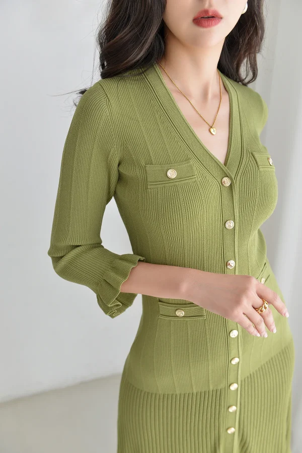 Gruppo di feste bicolore Abito lungo lavorato a maglia verde e blu Abiti primaverili per le donne 25 Primavera ed estate Nuovo stile Celebrity Slim 1