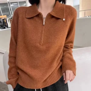 Nuovo maglione da donna 100% cashmere lavorato a maglia pullover da donna colletto POLO maglione di cashmere tinta unita allentato top di vendita caldo da donna 1
