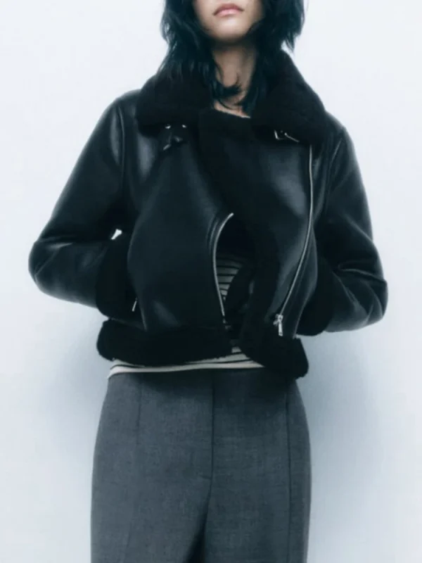 Donna Inverno Nuova Moda Giacca Casual Cappotto Addensato Caldo Sciolto Pelliccia Cappotto Flip Lapel Manica Lunga Zip Retro Giacca Corta 3