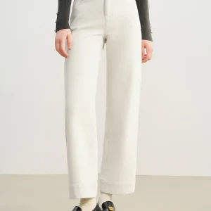 ZIQIAO 2025 Autunno/Inverno Nuovo Arrivo Elastico Bianco Faux Denim a Vita Alta Gamba Dritta Ritagliata Pantaloni Casual per Le Donne Petite 1