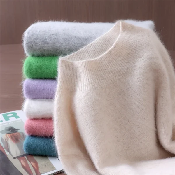 Abbigliamento donna basic Autunno Inverno Maglione Pullover 100% visone Maglione di cashmere Collo mezzo alto Pullover femminile Caldo comfort lavorato a maglia 5
