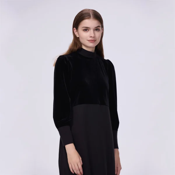AP 2025 Nuovo arrivo donna autunno velluto patchwork abito elegante signora maxi abito moda 4