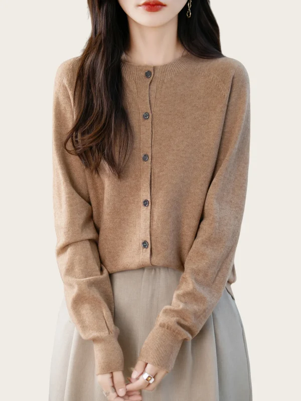 Maglione classico da donna in lana merino Cardigan lavorato a maglia basic femminile autunno inverno Top eleganti da donna in cashmere a maniche lunghe 2
