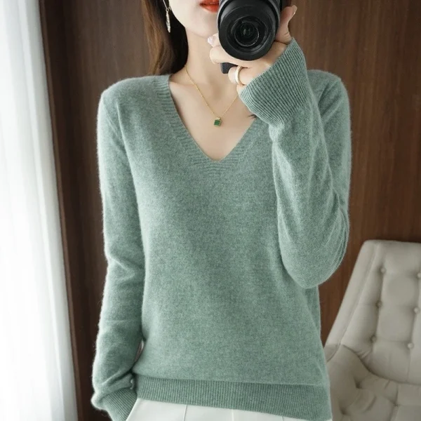 Harajuku Maglione con scollo a V Donna Casual Maglioni sottili Pullover Moda Top lavorato a maglia Manica lunga Sueter Mujer Abbigliamento donna Ropa 3