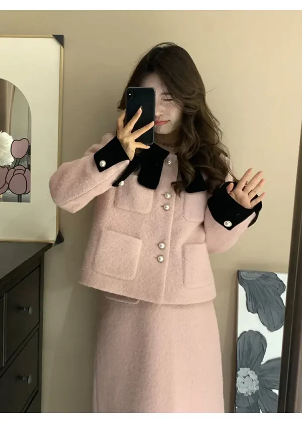 Plus Size Socialite elegante giacca da donna autunno e inverno Chubby Girl High Sense Coat Top gonna corta/lunga Set a due pezzi 2