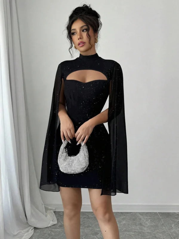 Mini abito da donna sexy con colletto alla coreana e paillettes scintillanti Club Party Night Out aderente aderente elegante autunno inverno 2025 3
