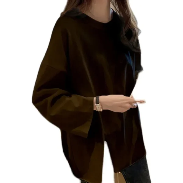 Camicia base a maniche lunghe divisa aperta alla moda Abbigliamento interno allentato da donna che tocca il fondo T-shirt per abbigliamento autunnale moda femminile 5