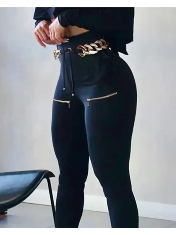 Pantaloni con design con cerniera per donna Pantaloni cargo casual senza cintura Vita alta Occhiello con lacci Pantaloni skinny con dettagli legati Streetwear 2