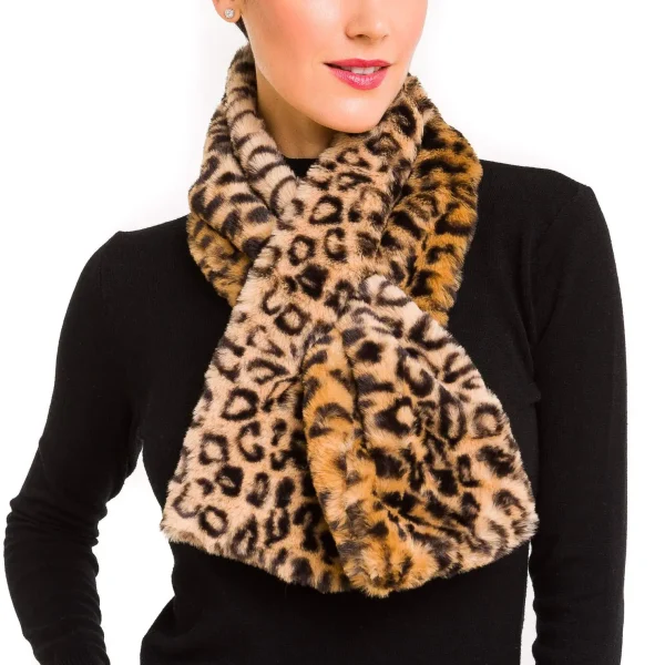 Sciarpa con collo in pelliccia per donna Sciarpe leopardate in pelliccia sintetica Coprispalle per abito cappotto autunno inverno 1