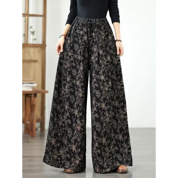 Pantaloni a gamba larga in denim per donna 2025 Autunno nuovo stile stampato elastico in vita pantaloni dritti in denim casual oversize larghi 4