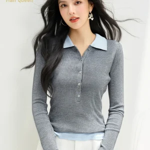 H Han Queen 2025 Abiti autunnali di base Pullover Maglione da donna semplice Elasticità elegante Top da donna casual coreano a maniche lunghe 1