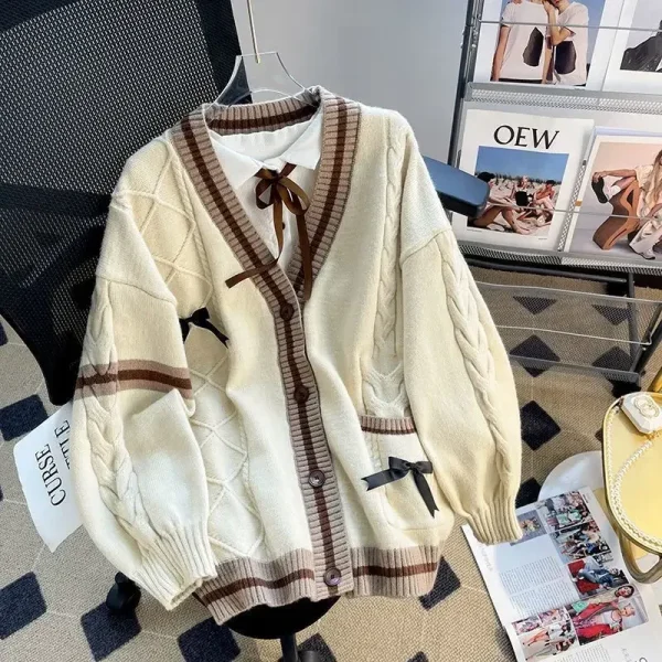 Deeptown Dolce Coquette Maglioni Cardigan Donna Kawaii Fiocco Cardigan lavorato a maglia Stile preppy giapponese Lolita Maglieria JK Maglioni 3