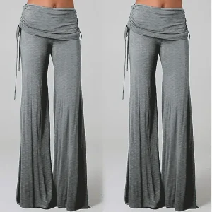 Pantaloni a gamba larga solidi alla moda per le donne pantaloni lunghi da Yoga a vita bassa da donna Casual autunnali pantaloni da ballo larghi con lacci femminili 1
