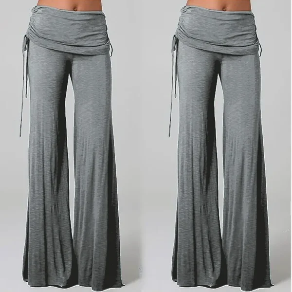 Pantaloni a gamba larga solidi alla moda per le donne pantaloni lunghi da Yoga a vita bassa da donna Casual autunnali pantaloni da ballo larghi con lacci femminili 1