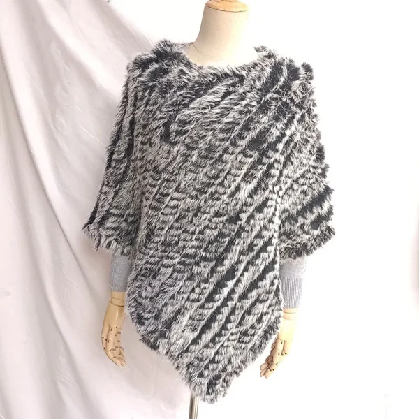 2024 donne di inverno lavorato a maglia vera pelliccia di coniglio poncho casual inverno femminile vera pelliccia mantello scialle vendita calda involucro di pelliccia naturale 3