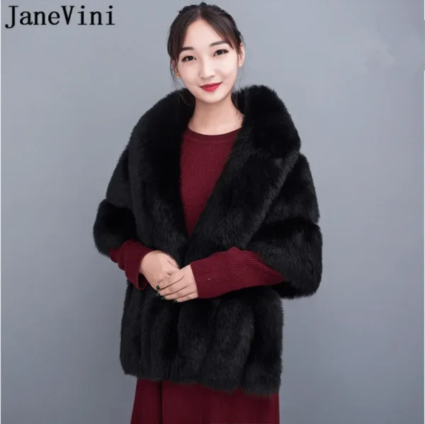 JaneVini Winter Plus Size donna pelliccia mantella grigio mantello nero mantella finta pelliccia di volpe involucri nuziali stole Party Boleros coprispalle 5