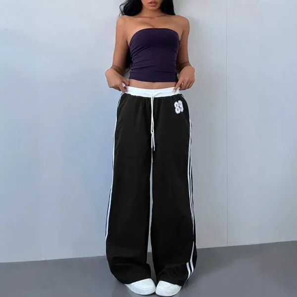 Pantaloni casual a gamba larga a righe americane Pantaloni da donna a vita alta larghi e versatili dal taglio dritto Autunno Inverno Nuovo stile 3