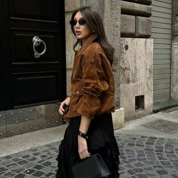 MUJER 2025 Giubbotti bomber da donna Capispalla Giacca in pelle scamosciata Donna Streetwear Vacanza Cappotti da donna Cerniera Novità in Cappotti e giacche 5
