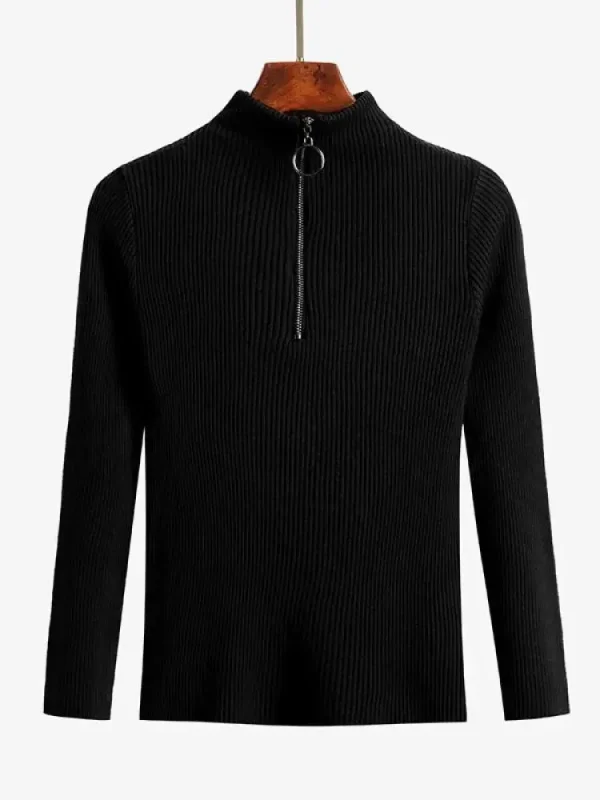 Maglioni lavorati a maglia solidi moda donna Maglione vintage a maniche lunghe con zip basic a mezzo collo alto Pullover femminili Top casual chic 4