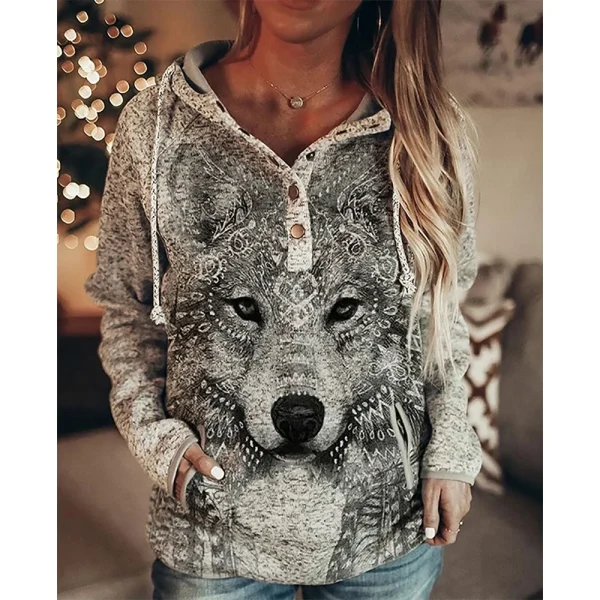 Felpa con cappuccio lupo Moda donna Felpe oversize Felpe vintage Cappotto da ragazza Felpa da donna Cappotto Pullover con cappuccio Tuta da gufo Autunno 1