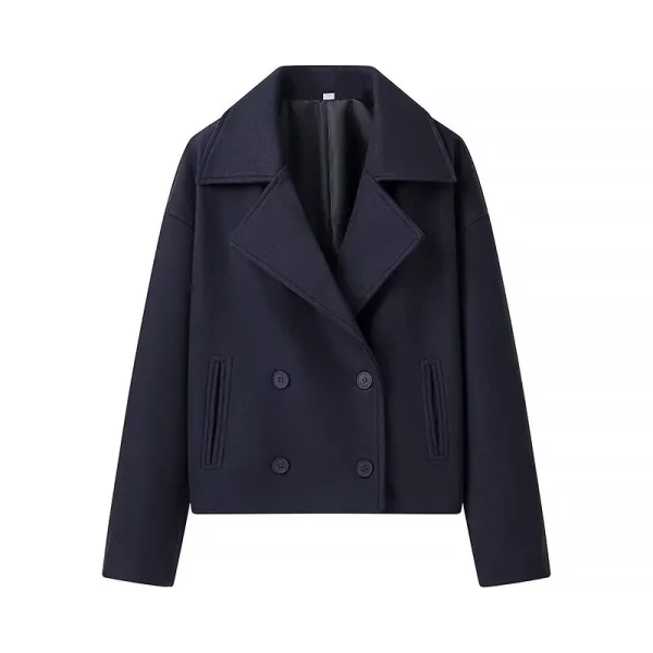2024 autunno nuovo stile di abbigliamento femminile giacca di lana corta doppiopetto a maniche lunghe alla moda e versatile 3