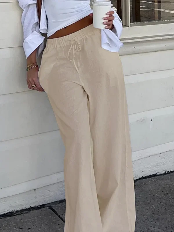 Sweetown Pantaloni a gamba dritta Boho casual larghi solidi per le donne Pantaloni semplici pigri comodi per le vacanze estive 4