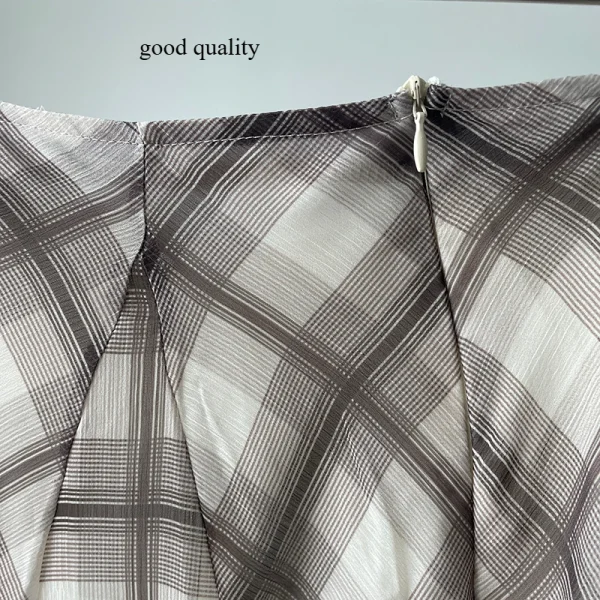 Gonna longuette a quadri fluenti 2025 Primavera Estate Nuova gonna lunga retrò Vacanza al mare Abbigliamento casual marrone da donna 4