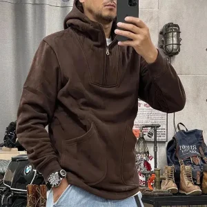 Abbigliamento da uomo con mezza zip Felpe con cappuccio solide Felpe coreane per uomo Stile Overfit Streetwear Offerte all'ingrosso Prezzo basso 1