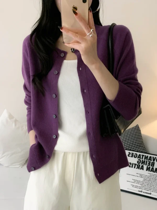 100% lana merino maglieria autunno inverno Grace tinta unita Nozioni di base cardigan morbido caldo casual maglione con o-collo donna abbigliamento top 1