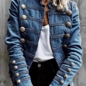 Giacca di jeans con bottoni vintage per donna colletto alla coreana primavera inverno slim casual jeans retrò capispalla cappotto di jeans Harajuku 2024 1