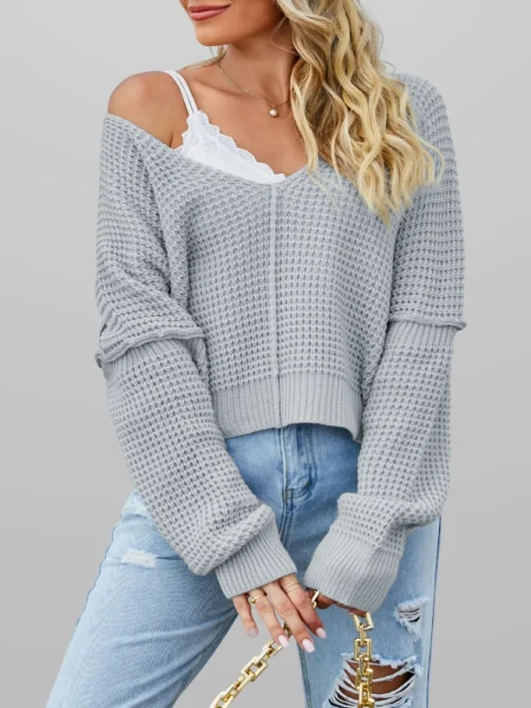 Pullover ampio Maglioni casual con scollo a V profondo Top lavorato a maglia femminile Novità in capispalla Stampa Abiti autunnali e invernali 1