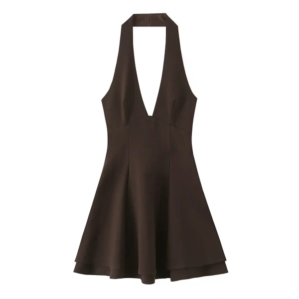 Nuovo vestito da donna casual e alla moda design allacciato al collo 2025 nuovo abito allacciato al collo a doppio strato da donna 2