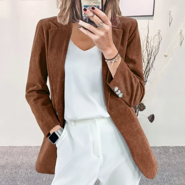 Nuova giacca di velluto a coste cardigan casual in tinta unita slim fit con temperamento transfrontaliero europeo e americano per donna 6