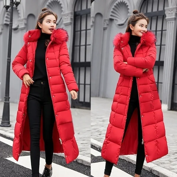 2025 Giacca da donna invernale Moda calda Comoda cintura con fiocco Collo in pelliccia di volpe Abiti Abito lungo Cappotto spesso da donna casual da ufficio 5