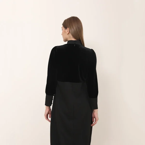 AP 2025 Nuovo arrivo donna autunno velluto patchwork abito elegante signora maxi abito moda 5