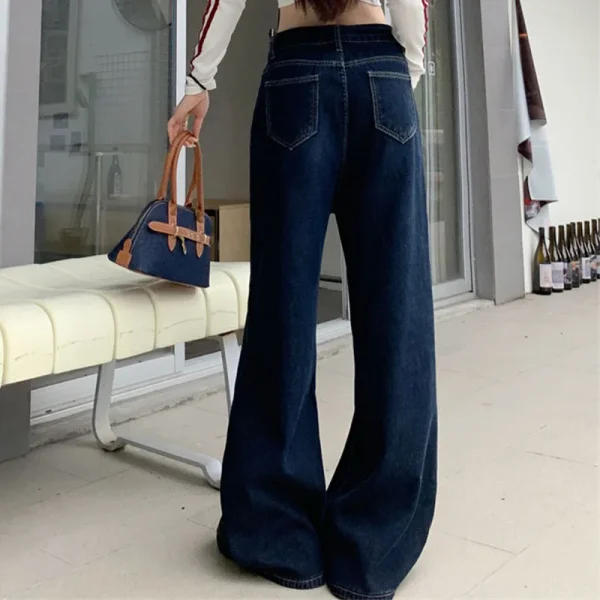 Jeans Y2K da donna autunno 2025 Pantaloni versatili in denim foderati in flanella blu scuro Pantaloni larghi con gamba dritta e lunghezza trascinante 2595 4