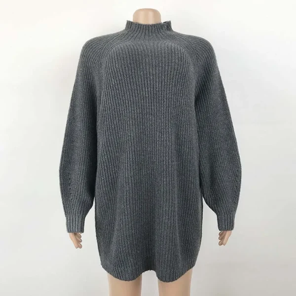 Abito maglione dolcevita donna autunno solido manica lunga Casual elegante Mini abito lavorato a maglia oversize vestiti invernali 5