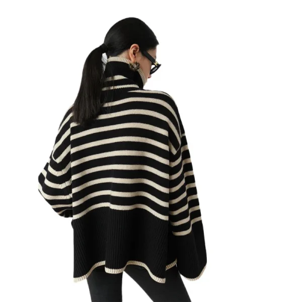 Maglione dolcevita a righe da donna2023Nuovo cappotto pullover in maglia di nicchia dal design ampio autunno e inverno 5