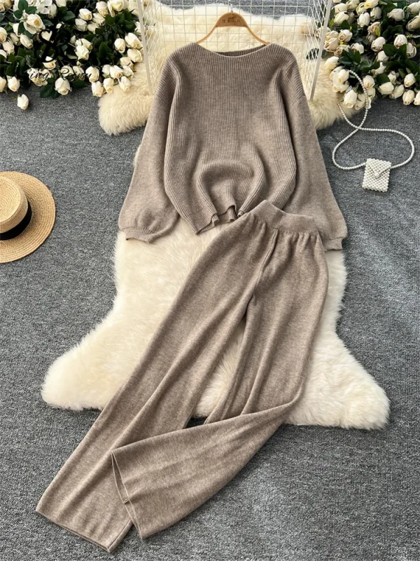 SINGREINY 2025 Inverno Spessore Abiti da donna Maglione allentato Top + Vita alta Gambe larghe Pantaloni lunghi Autunno Solido Causale Caldo Set da 2 pezzi 2