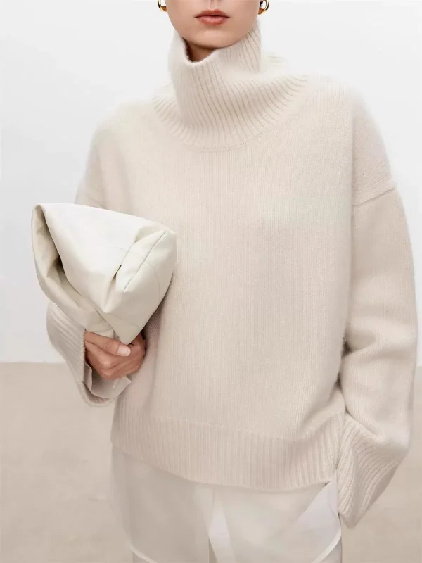 Dolcevita ispessito maglione in puro cashmere al 100% maglione da donna con silhouette in maglia pigra e allentata Prodotti europei 4